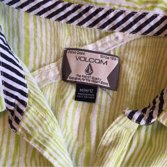 Vintage Y2k Volcom Lime Green Cream Long Sleeve Shirt Top Stitch Accents - Picture 8 of 16